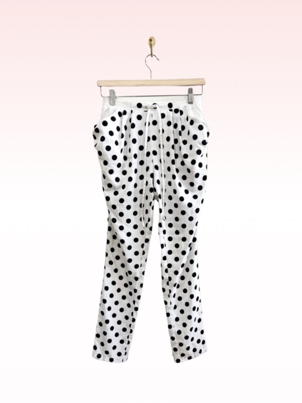 Black & White Polka Dot Print Jogger Pants (Sz S)